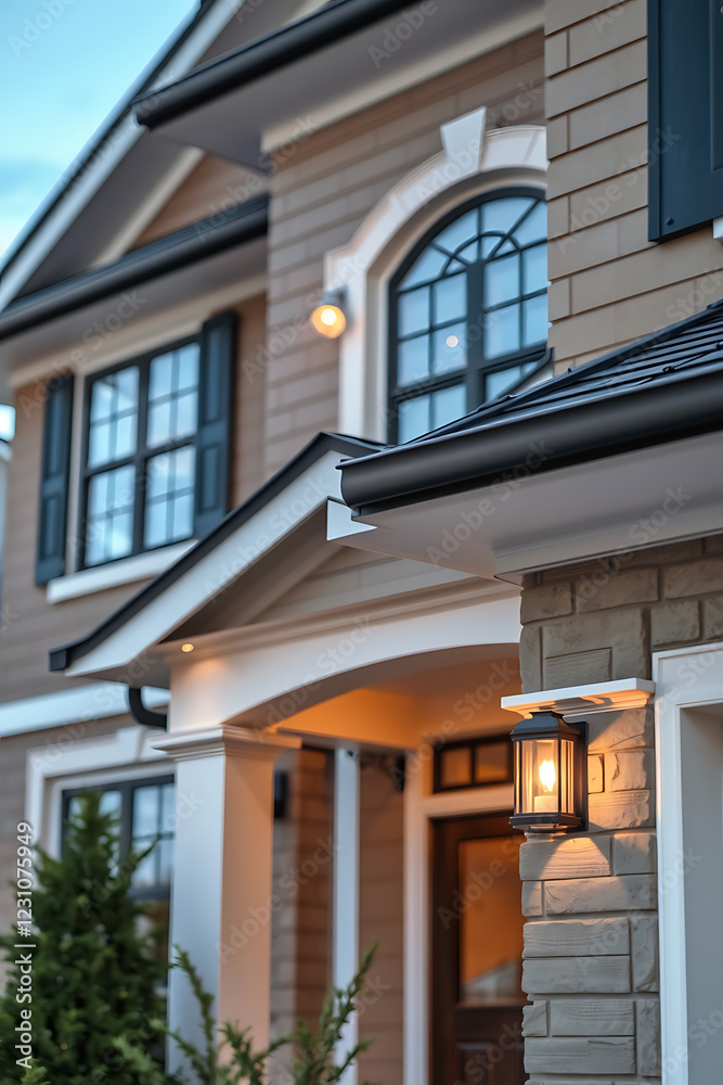 Luxury House Exterior at Night: Modern Brick Architecture and Elegant Design. Real Estate Photography Luxury House Exterior at Night: Modern Brick Architecture and Elegant Design. Real Estate Photography