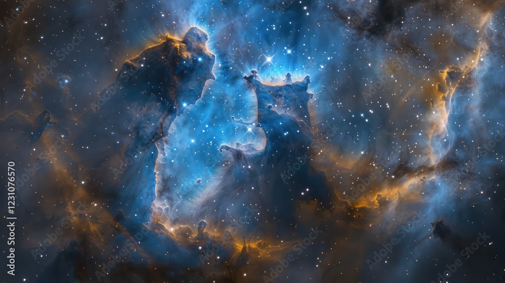 Fototapeta premium A peaceful nebula in pastel colors like mint green, lilac, and peach, swirling with soft clouds of gas, faint stars enhancing the tranquil, cosmic feeling