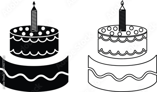 Cakes flat or line icon set collection. Vector of different types of beautiful modern cakes such as chocolate cake, Napoleon cake, tiramisu , eclair and cheesecake. Isolated on transparent background.