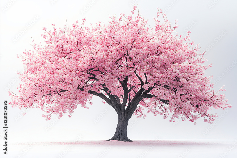 Fototapeta premium Cherry Blossom Tree in Full Bloom Isolated on White Background for Design Projects