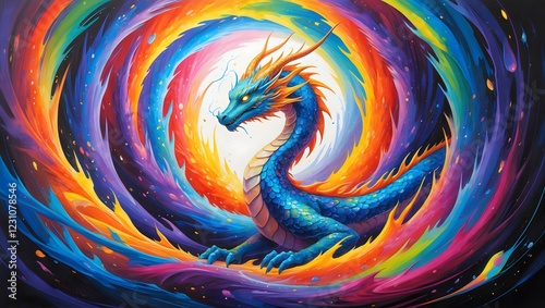 The dragon with colorful background