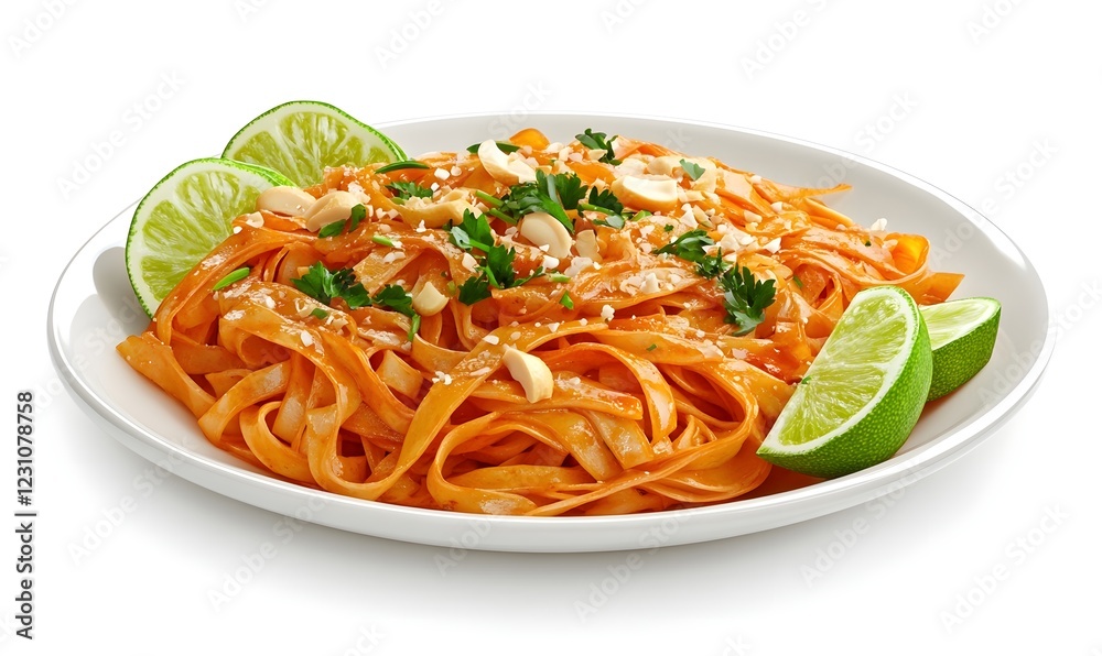 Pad Thai noodles, lime, peanuts, studio shot, food photography, recipe Pad Thai noodles, lime, peanuts, studio shot, food photography, recipe