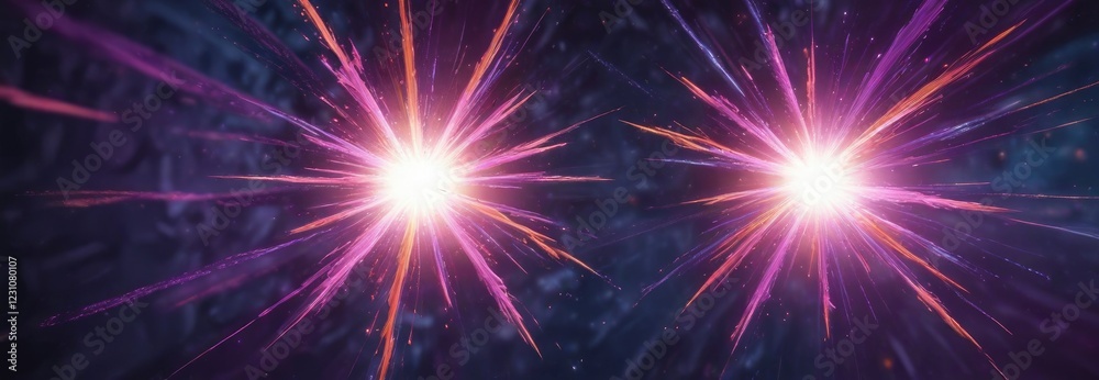Fototapeta premium Pink star explosion against a deep blue background with swirling purple and orange hues , space, nebula