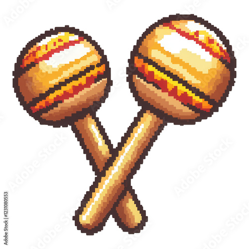 Pixel art maracas icon, vibrant colors, rhythmic theme, smooth design, perfect for music-related projects, transparent background, versatile use photo