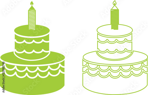 Cakes flat or line icon set collection. Vector of different types of beautiful modern cakes such as chocolate cake, Napoleon cake, tiramisu , eclair and cheesecake. Isolated on transparent background.