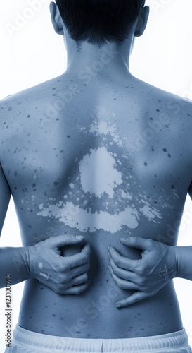 Person With Vitiligo Showing Depigmented Patches On Their Back photo