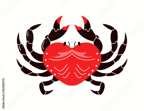 Crab with red shell and outstretched claws flat color vector character. Ideal choice for seafood restaurant menus illustration on white background