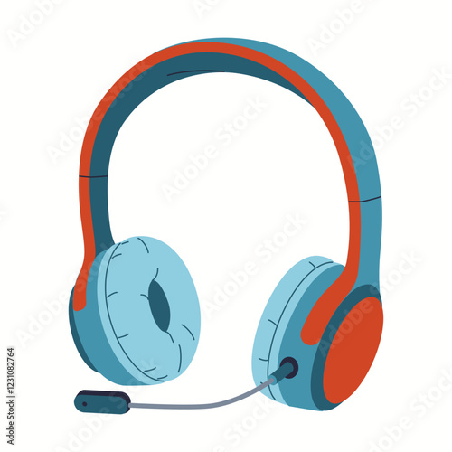 Headphones equipped with microphone flat color vector object. Headphones provide excellent sound clarity illustration on white background