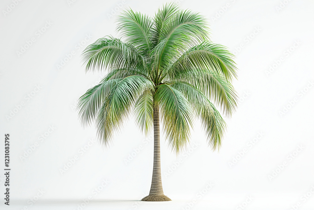 Fototapeta premium Tropical Palm Tree with Lush Green Fronds Isolated on White Background for Designs
