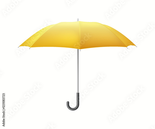Classic open yellow umbrella-cane realistic vector illustration. Protection from complicated weather condition 3d object on white background