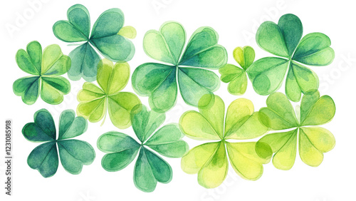 Vibrant Hand-Drawn Clovers on Transparent Background, Lively Green Shades, Ideal for Creative Projects and Designs