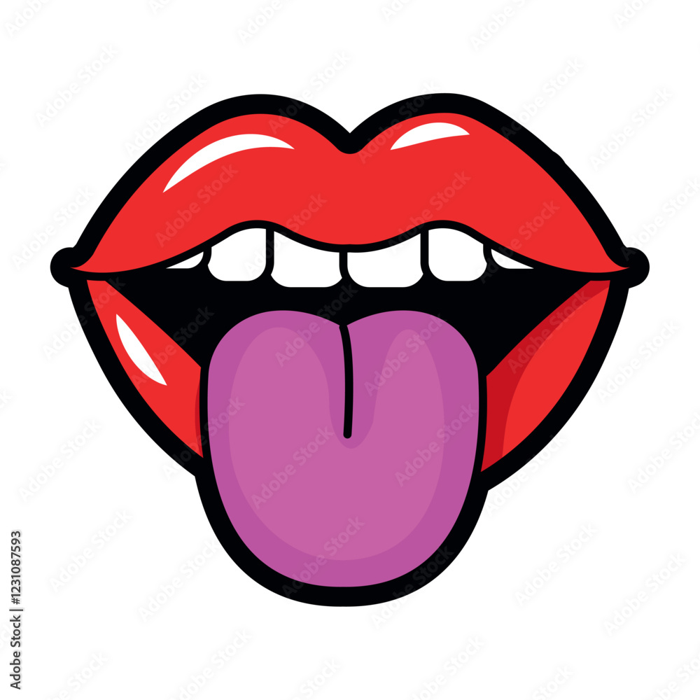 Red Lips with Tongue Out Pop Art Illustration Red Lips with Tongue Out Pop Art Illustration