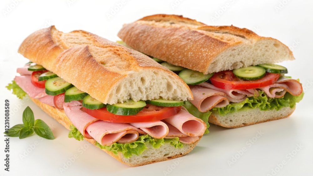 Delicious Ham and Veggie Sub Sandwiches on Crusty Bread Delicious Ham and Veggie Sub Sandwiches on Crusty Bread