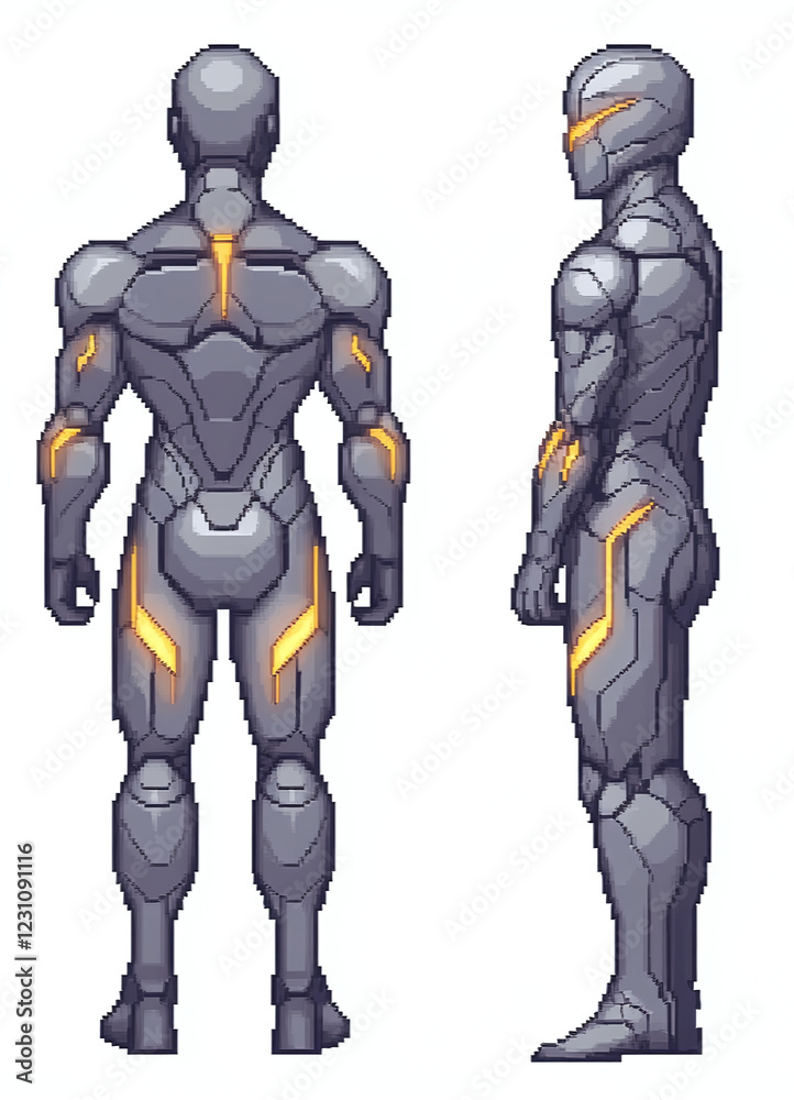 Pixel Art Robot Body Design - Futuristic Tech Illustration Pixel Art Robot Body Design - Futuristic Tech Illustration