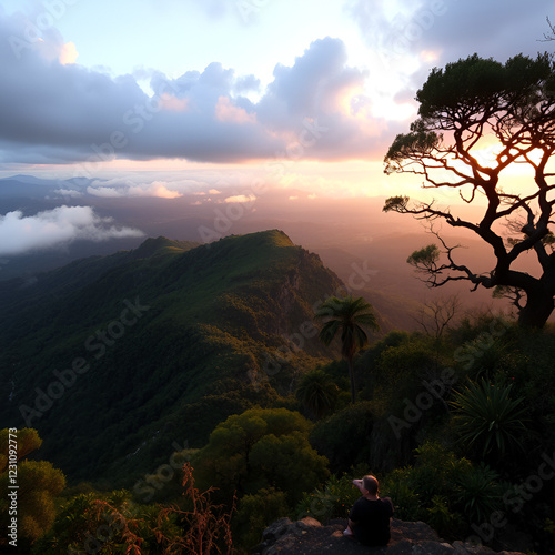 Landscape view from Mount Prau, Indonesia. photo