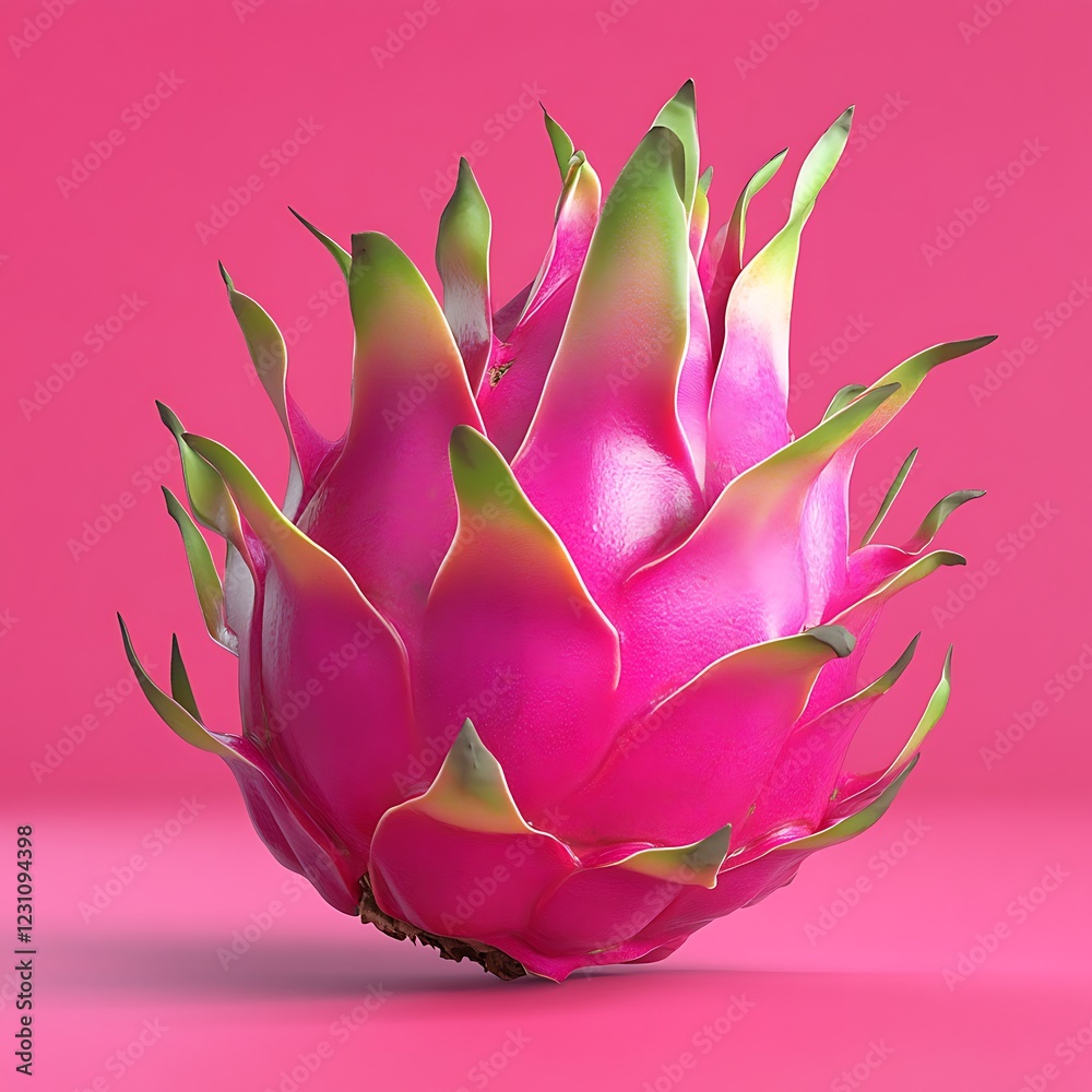 3D rendering of ripe dragon fruit with vibrant pink skin 3D rendering of ripe dragon fruit with vibrant pink skin