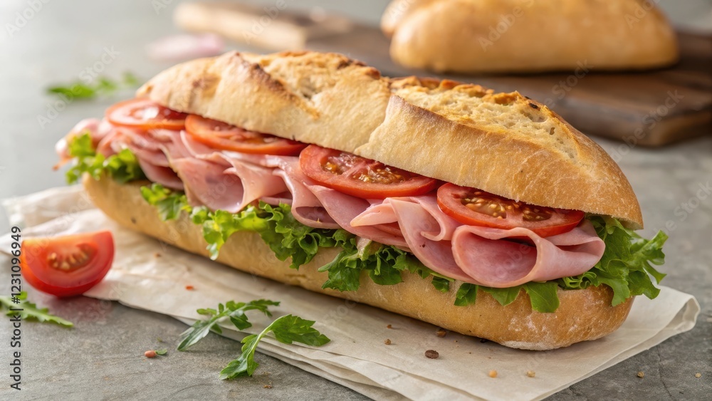 A Delicious Ham and Tomato Sandwich on a Crusty Roll A Delicious Ham and Tomato Sandwich on a Crusty Roll