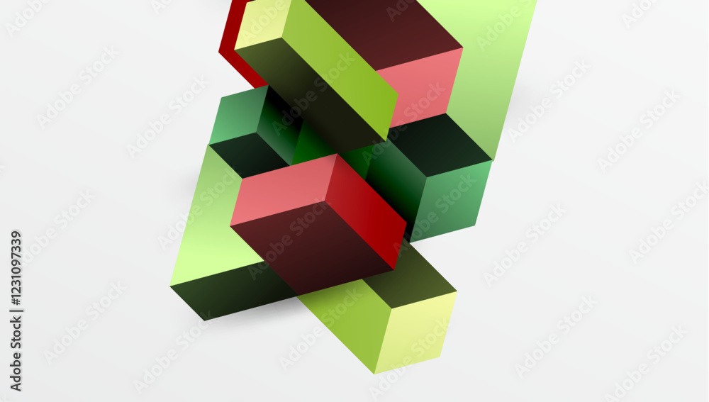 Sleek abstract design featuring isometric 3D blocks in a clean, modern composition. Perfect for tech-inspired themes, with vibrant colors and geometric precision Sleek abstract design featuring isometric 3D blocks in a clean, modern composition. Perfect for tech-inspired themes, with vibrant colors and geometric precision