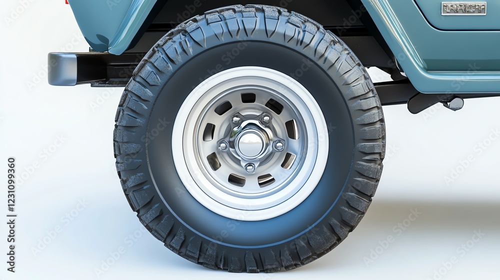 Close-up view of an off-road vehicle tire on a white isolated background. Close-up view of an off-road vehicle tire on a white isolated background.
