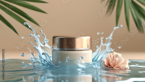 Refreshing skincare splash moisturizer jar indoor setting serene environment close-up view hydration concept