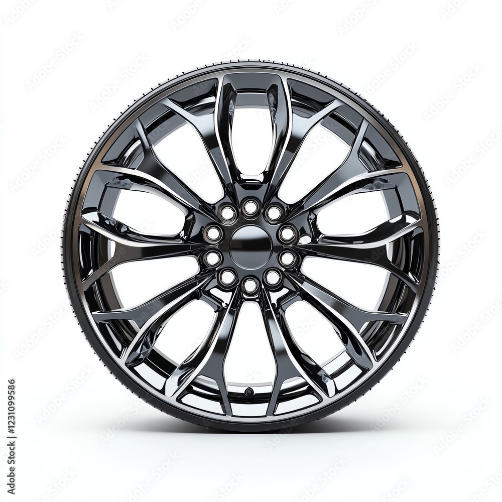 Stylish black alloy wheel on a white isolated background. Stylish black alloy wheel on a white isolated background.