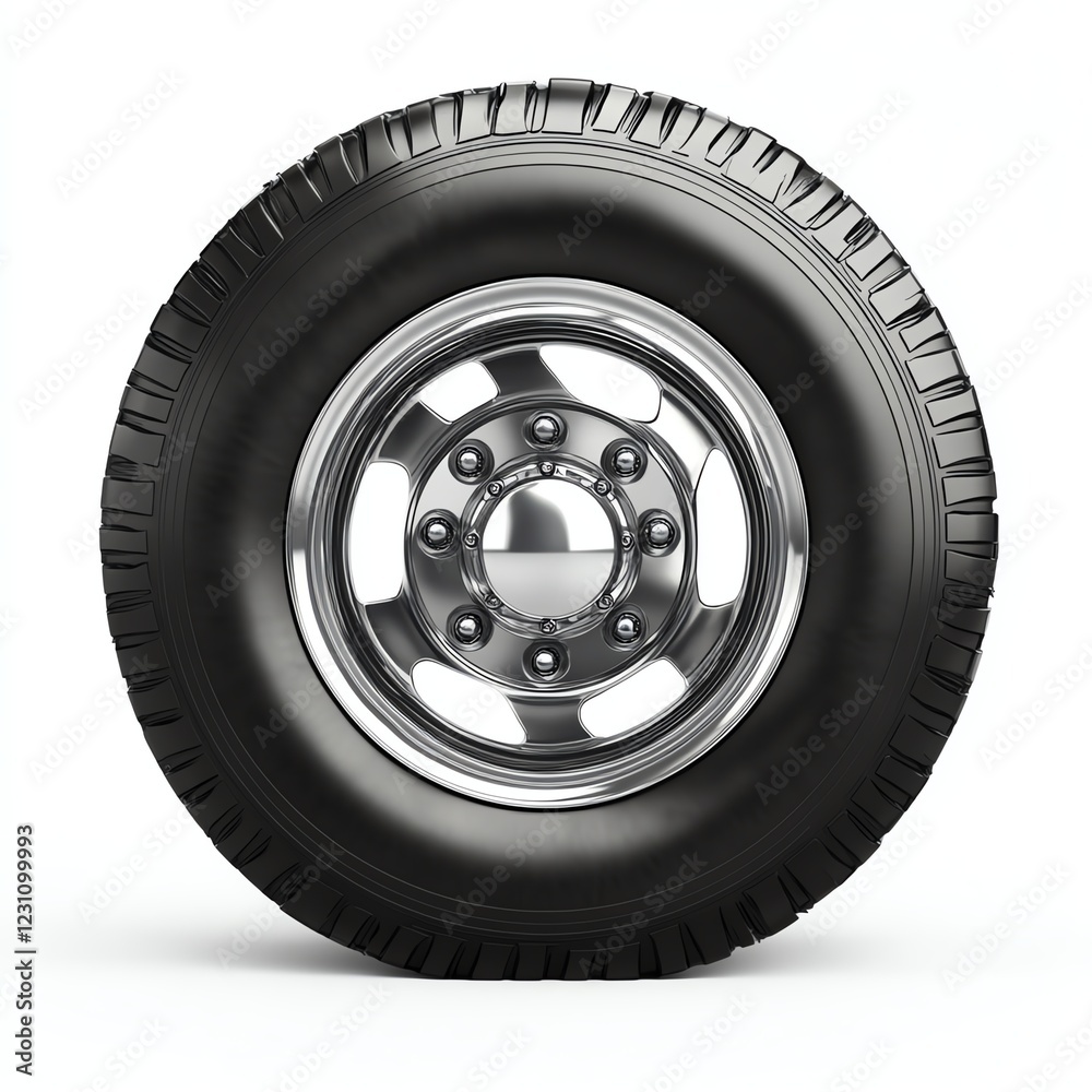 Black tire with chrome wheel, isolated on white background. Black tire with chrome wheel, isolated on white background.