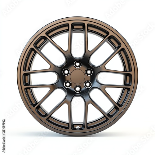 Stylish alloy wheel on white isolated background.