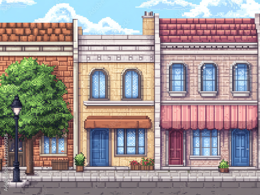 Obraz premium Pixelated Town Street Scene