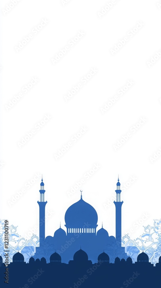Fototapeta premium Blue Mosque Silhouette Islamic Architecture Ramadan Greeting
