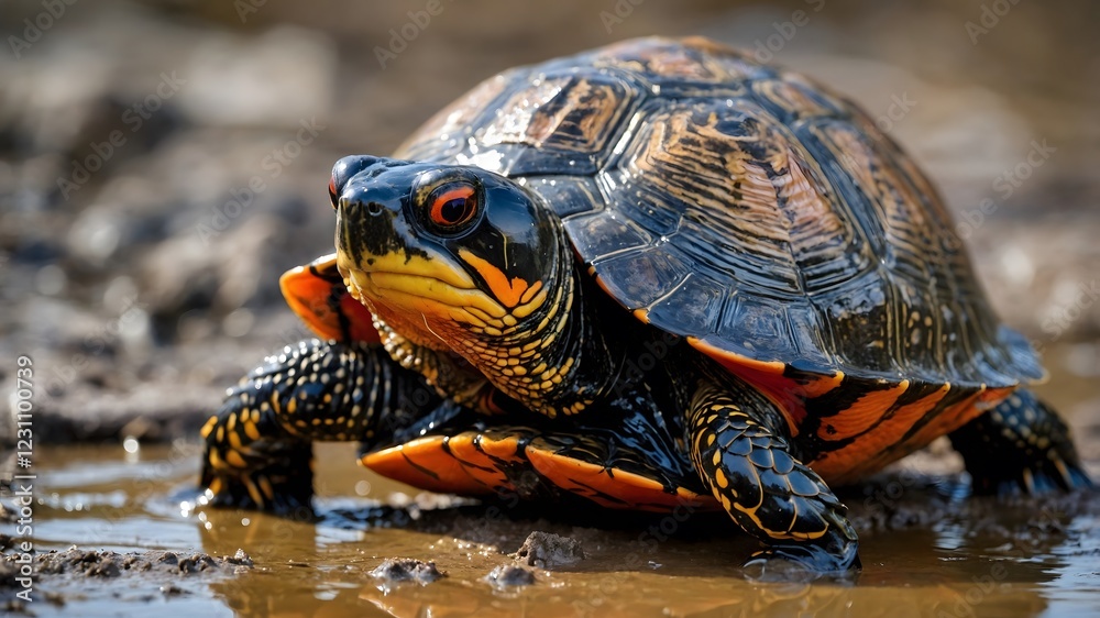 Obraz premium A Splash of Color: Meeting the Alabama Red-Bellied Cooter