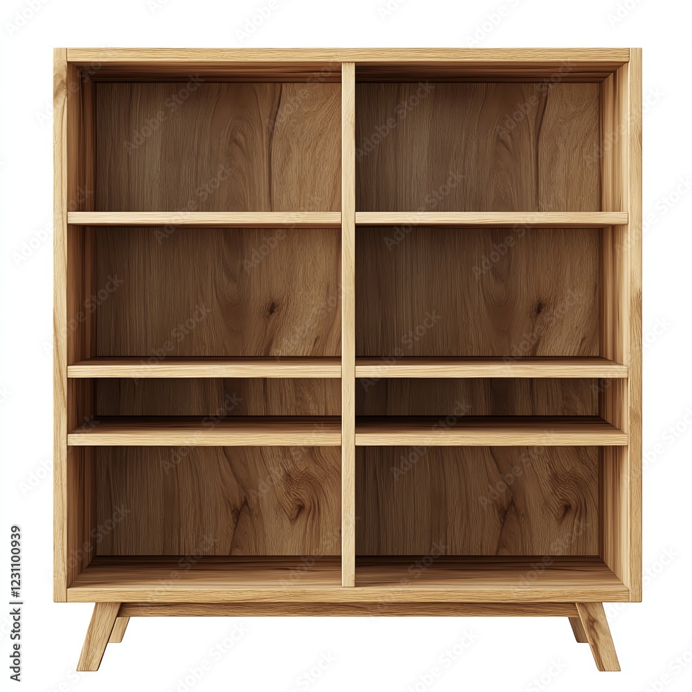 Modern wooden bookshelf with open shelves, isolated on a white background. Modern wooden bookshelf with open shelves, isolated on a white background.