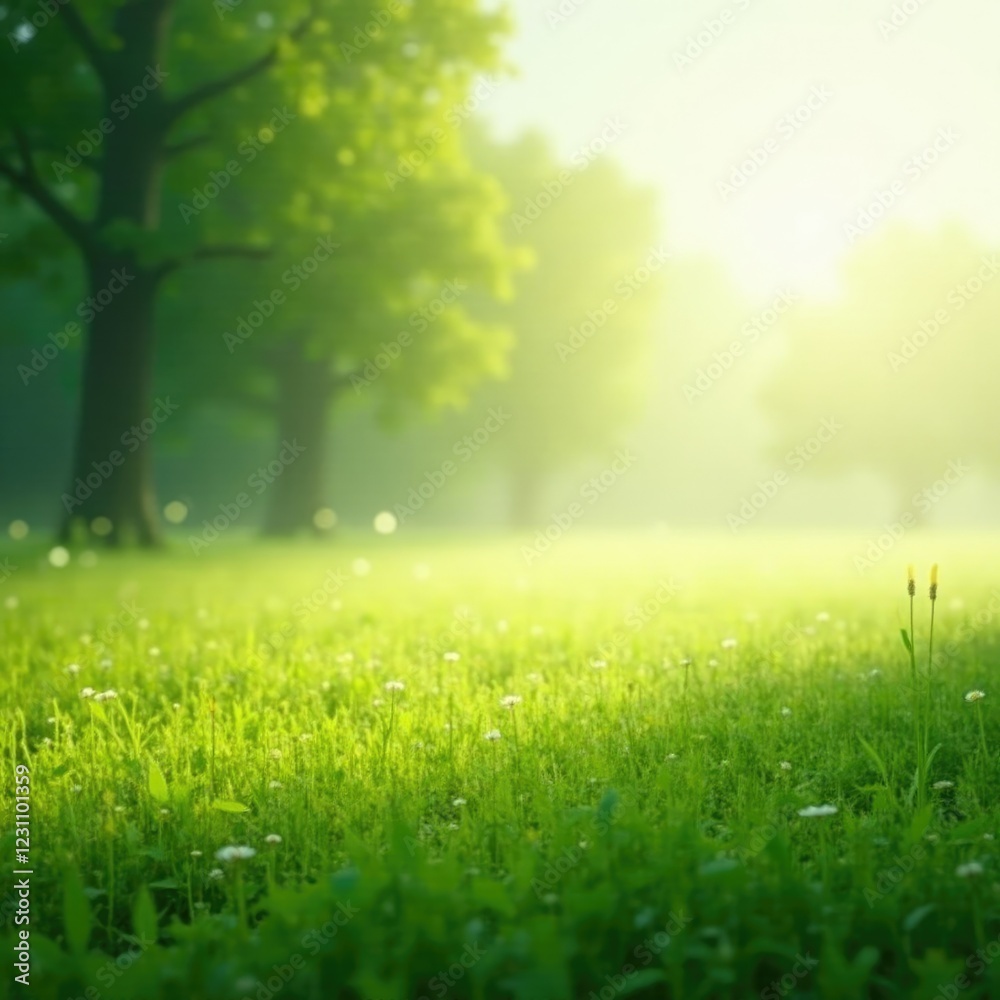 Gentle misty meadow with blending of greens and yellows, gentle misty, gentle Gentle misty meadow with blending of greens and yellows, gentle misty, gentle