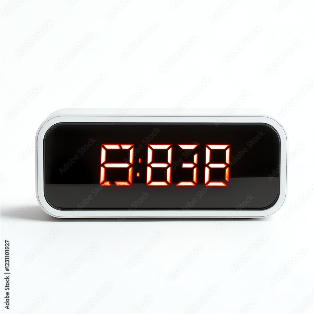 Digital alarm clock with red display on a white background. Digital alarm clock with red display on a white background.