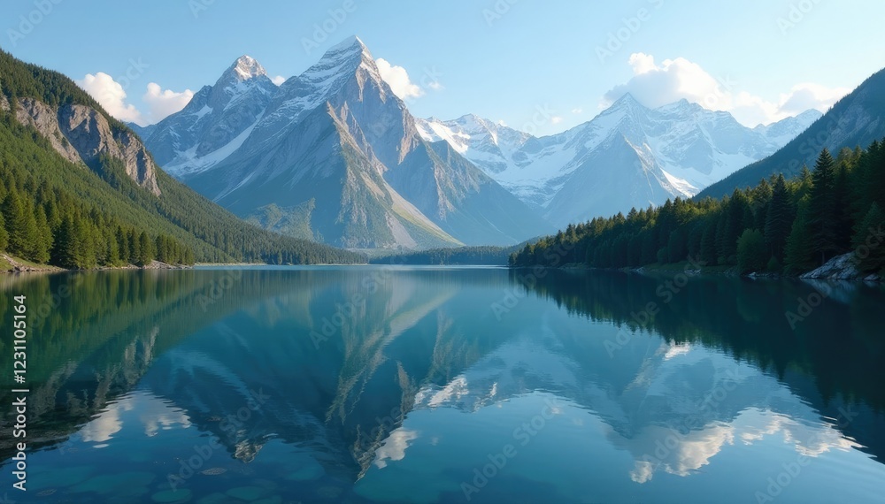 custom made wallpaper toronto digitalThe grandeur of mountains reflected on a quiet lake, scenery, mountain, snow