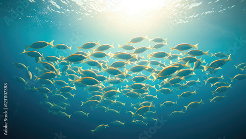 Small shoal of sargos or white seabream diplodus sargus,  school formation, school of fish,  schooling fish,  oceanic environment,  white fish photo