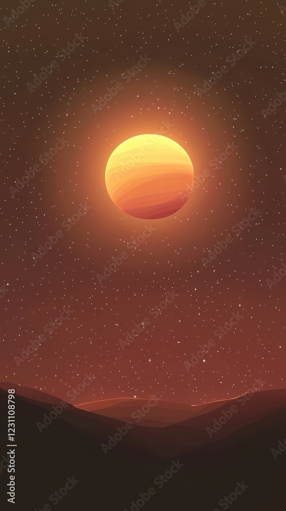 Obraz premium Orange Planet Rises Over Dark Mountain Range