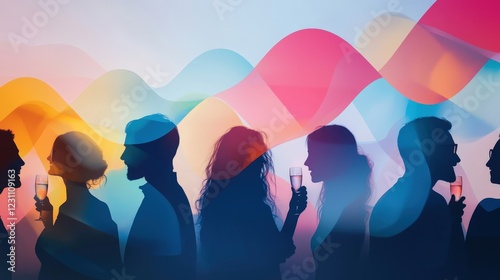 A group of people are standing in a line, each holding a glass of wine