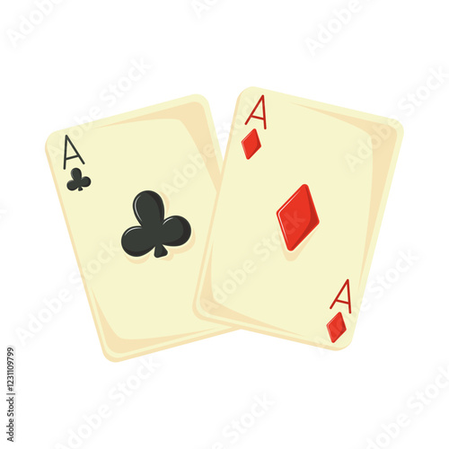 Two playing cards ace and diamond illustration