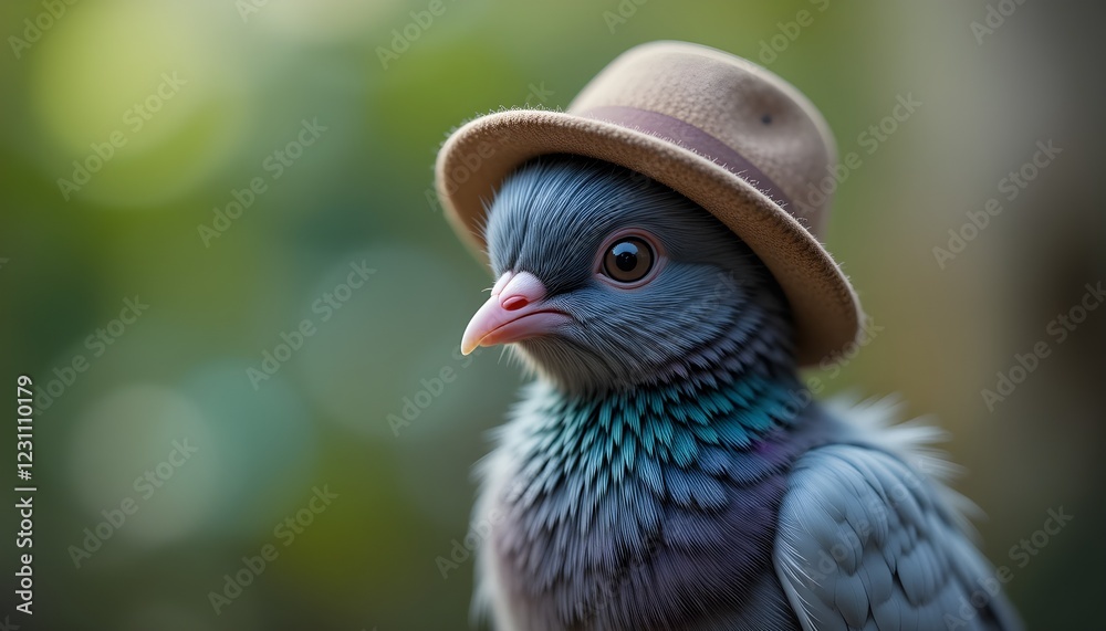 Obraz premium A cute baby pigeon with a hat 
