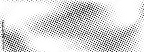 Aged halftone gradient background. Faded dotted grit noise texture. White and black sand wallpaper. Retro pixelated backdrop. Anime or manga style grain overlay. Vector grunge bitmap