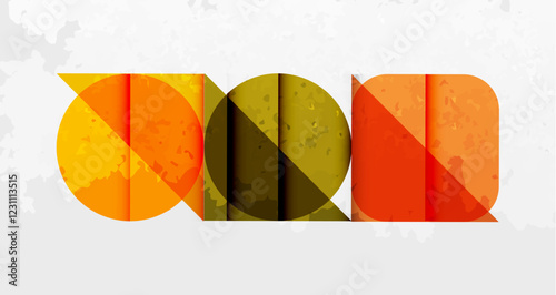 Squares, circles and triangles and grainy noisy texture. Vector Illustration For Wallpaper, Banner, Background, Card, Book Illustration, landing page