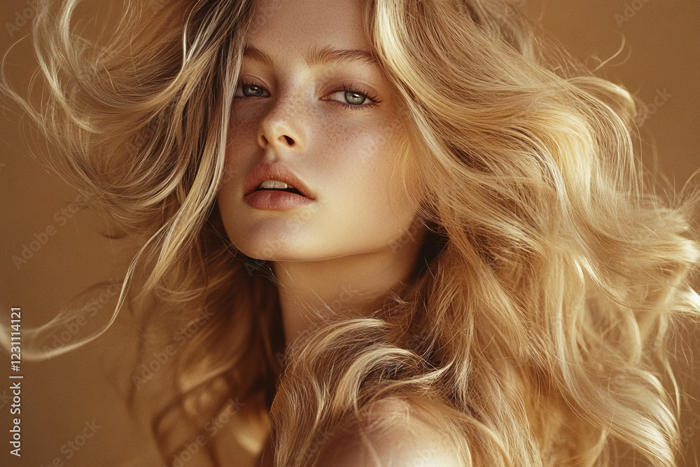 Naklejka premium Beautiful blonde woman with wavy hairstyle