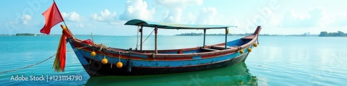 A small fishing boat with colorful decorations, chittagong, fishboat photo