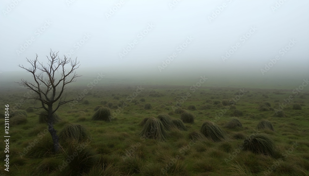 Fototapeta premium Solitary Sentinel in the Misty Moorland