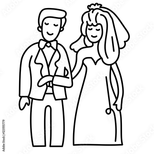 Couple wedding. vector doodle outline illustration