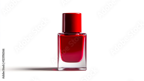 Red nail polish bottle isolated on a white background, high resolution