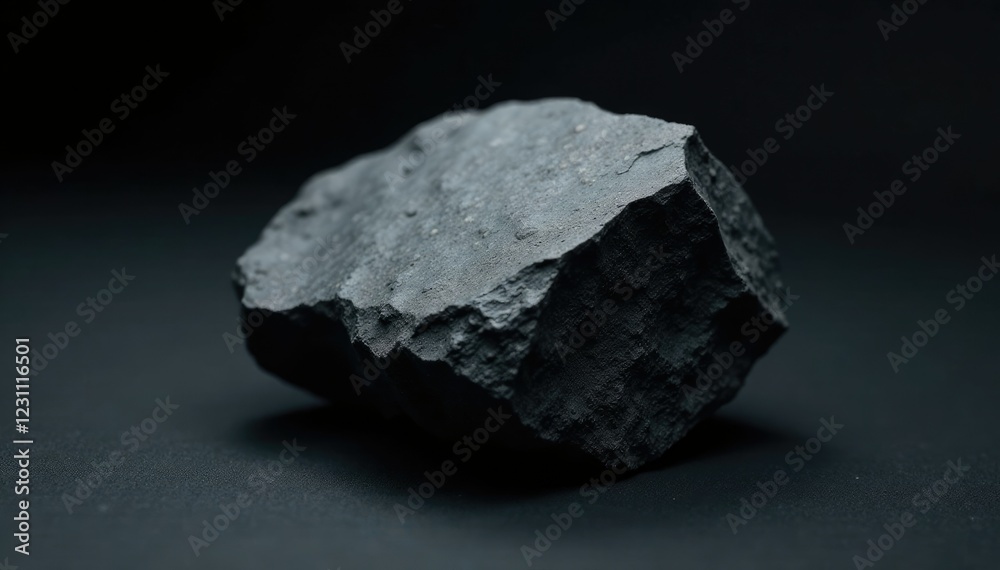 Dark grey niob stone fragment on black background, rock, inorganic compound Dark grey niob stone fragment on black background, rock, inorganic compound