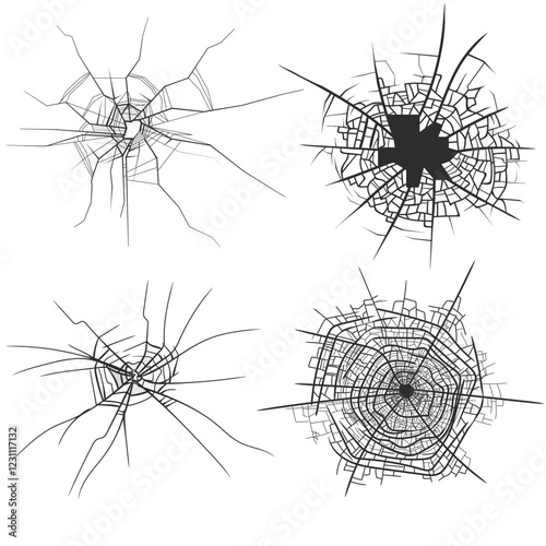 Cracks, Broken glass, Bullet hole vector