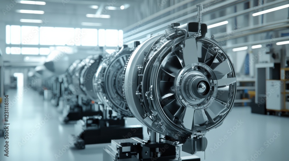 Fototapeta premium Aeronautics research lab assembling advanced aircraft engines.