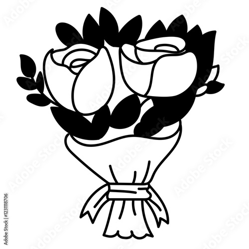 pink rose with ribbon. vector doodle illustration